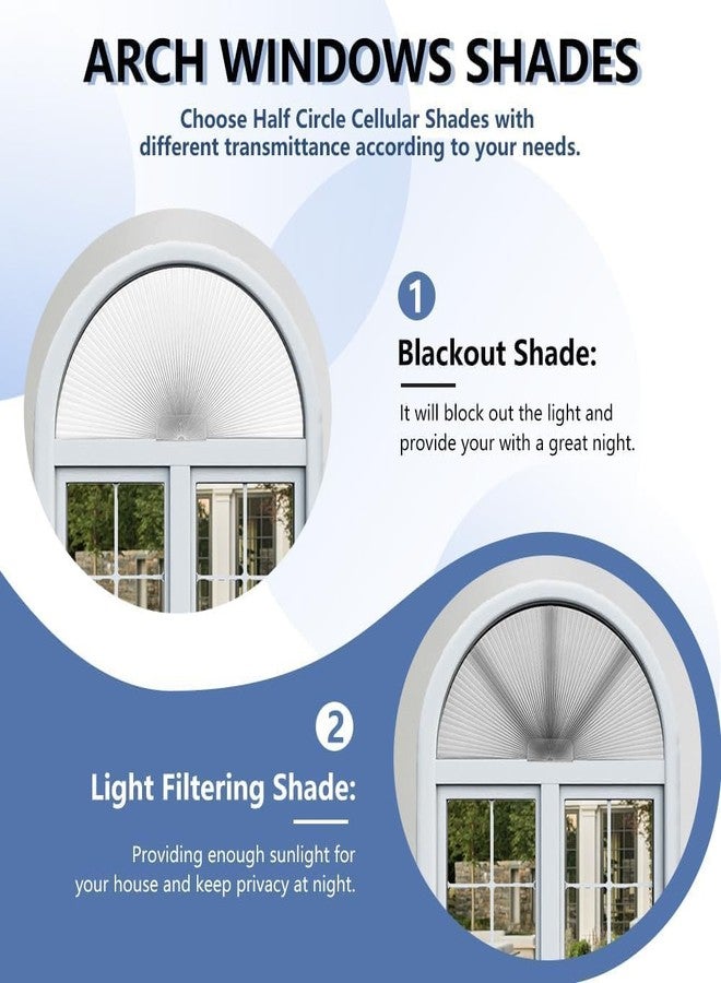 OUDUCK Arch Window Shades Blackout Half Circle Cellular Shades, Pleated Blinds Half Moon Window Shades for Semi Circle Windows, Easy Cut and Install, (Radius: 24", White) - Image 5